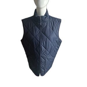 J. Crew Walker Quilted Vest Unisex Sz M Cowl Neck Zip Up Outerwear Navy